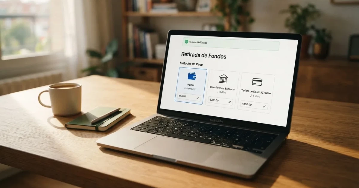 Interfaz de un casino online español con la sección de retiro abierta, mostrando varios métodos de pago disponibles en euros y un candado de verificación DGOJ