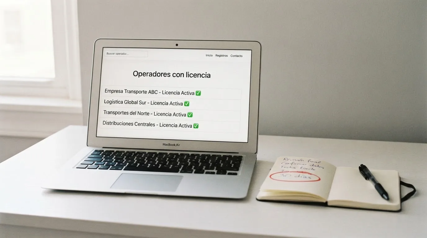 Pantalla del portal de la DGOJ con el listado de operadores con licencia y un calendario marcando 30 días