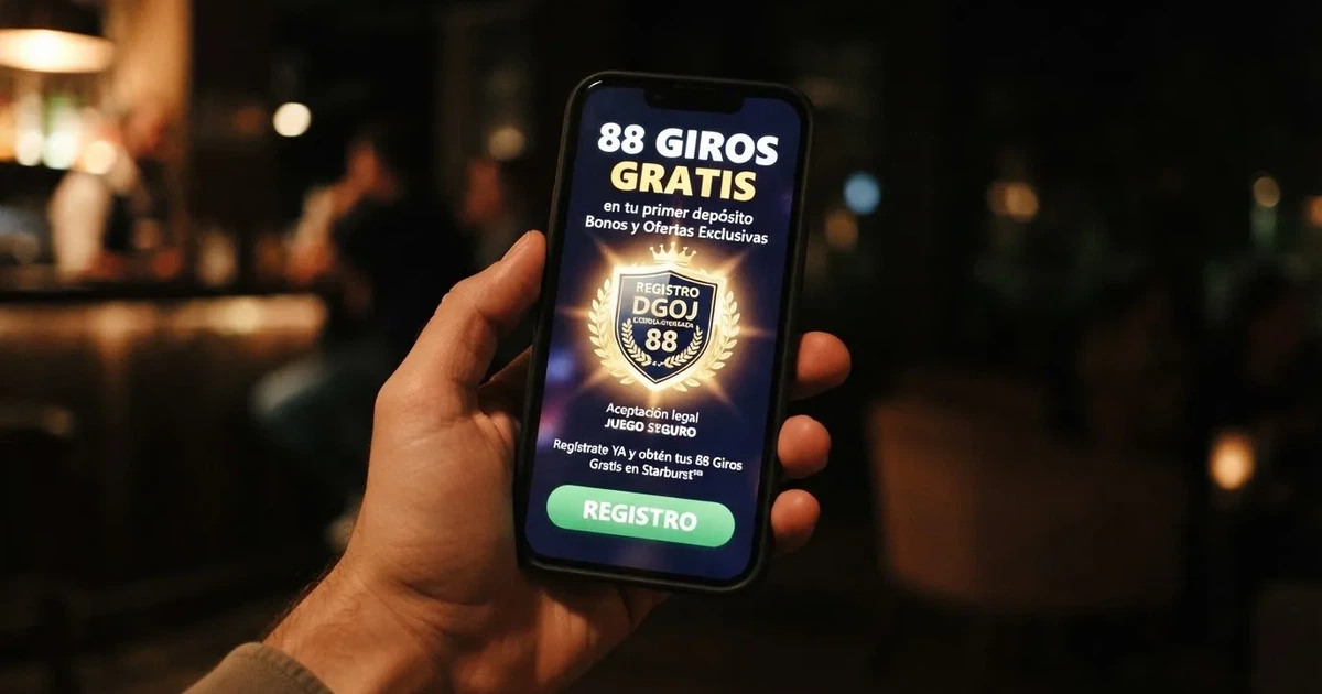 Pantalla de un casino online español mostrando una promoción de giros gratis sin depósito con el botón de registro y el sello de licencia DGOJ visibles