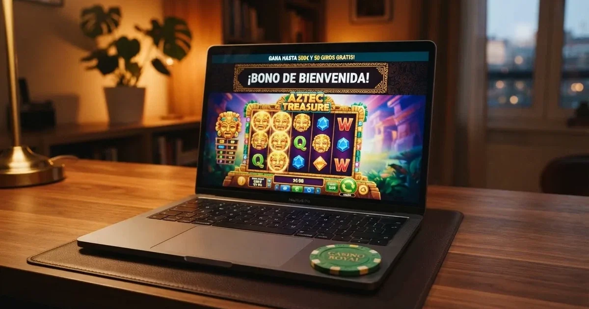 Un mosaico de pantallas de casino online con banners de promociones de bienvenida visibles en la interfaz